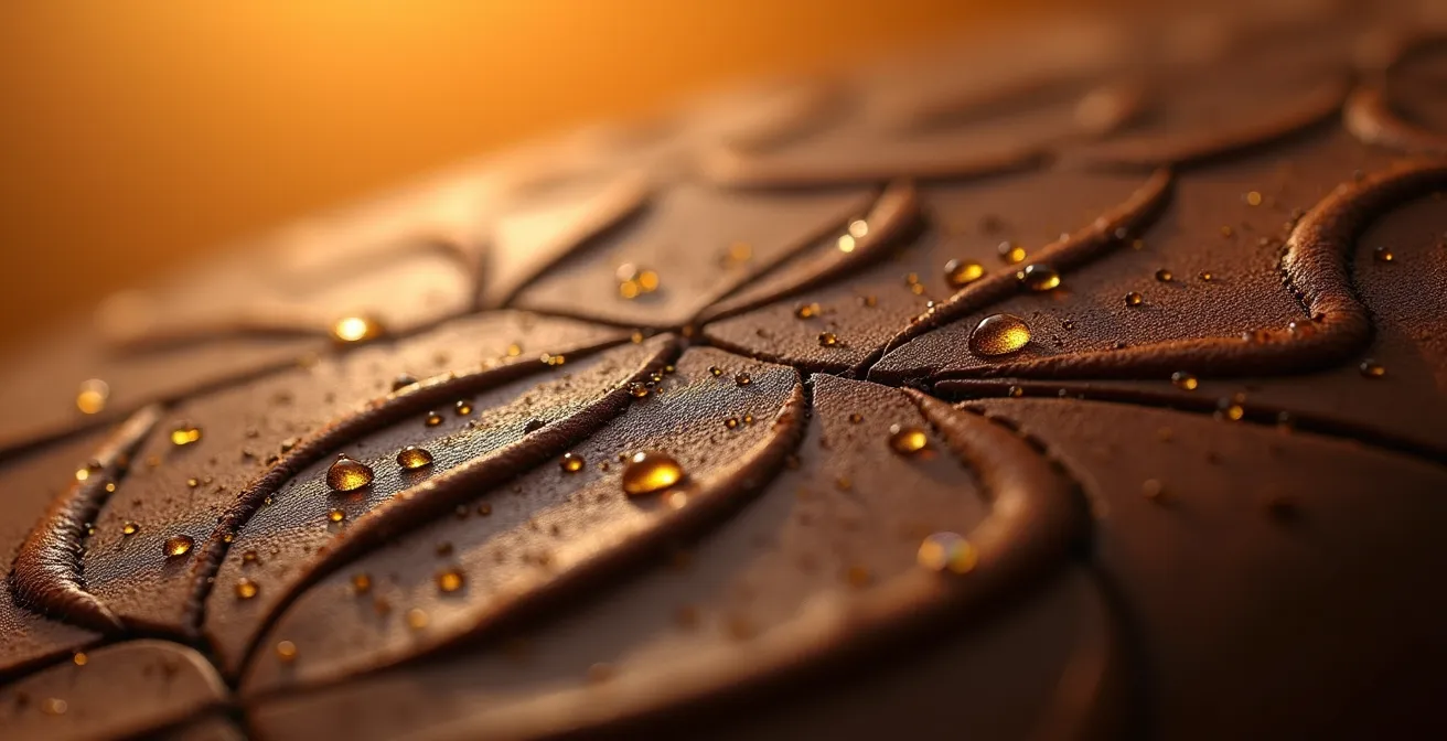 Vue macro sur texture de cuir végétal innovant fabriqué en France